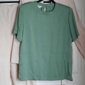 Jos. A. Bank Silk Short-Sleeve Sage Jewel Neck T-shirt Blouse Size 6